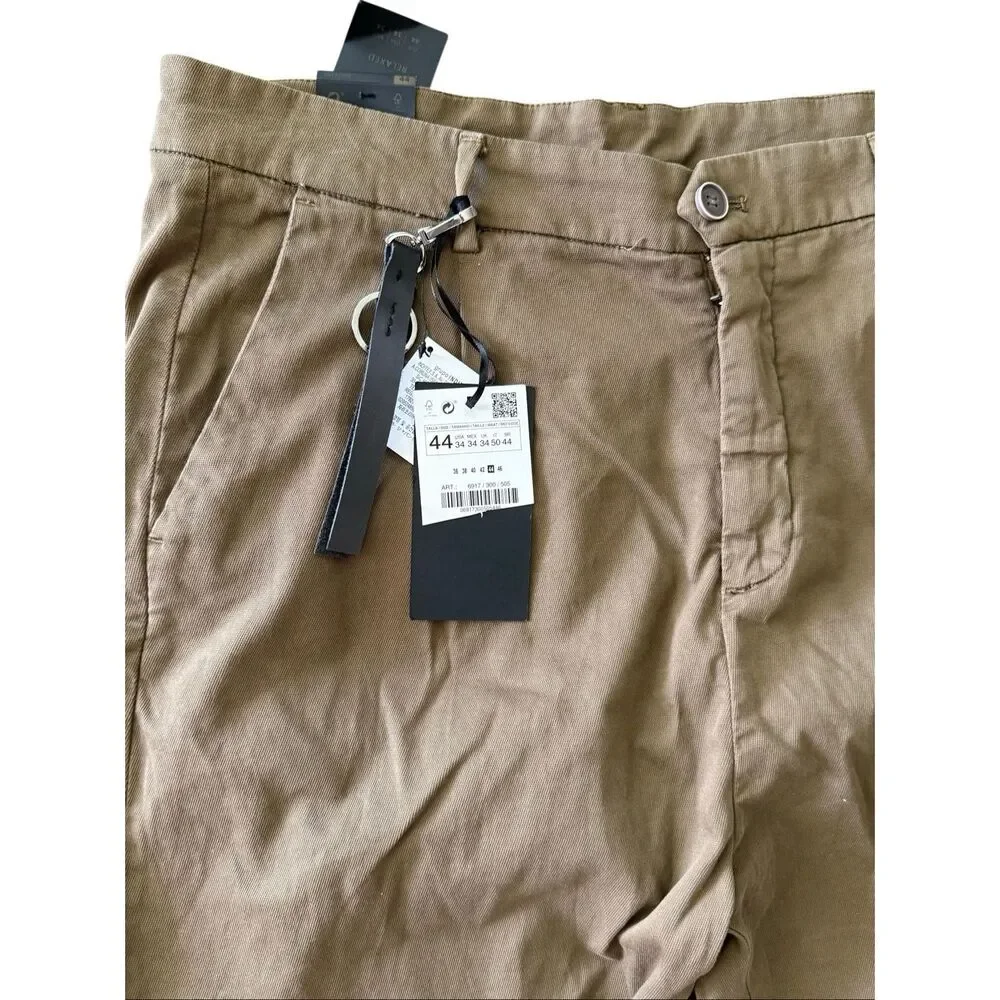 NWT Zara Mens Khaki Pleated Front Relaxed Fit Tapered Twill Chino Pants Sz US 34
